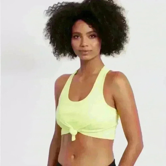 BCBGMaxAzria Neon Yellow Tie Front “Ballerina” Top With Sports Bra Medium EUC! - Picture 1 of 11